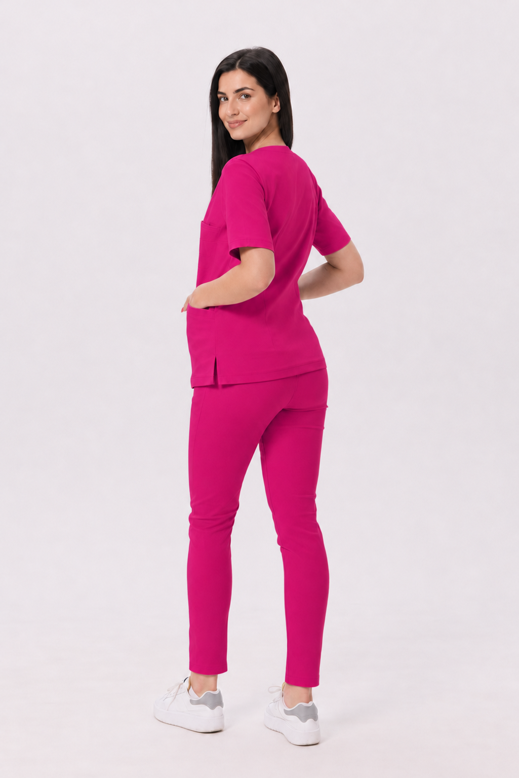 Dámské zdravotnické kalhoty skinny Ella, barva amarantová, zezadu