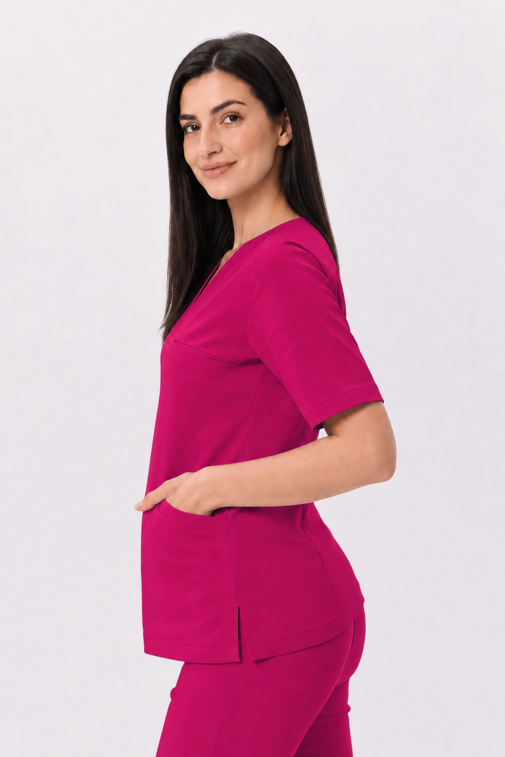 Dámské zdravotnické kalhoty skinny Ella, barva amarantová, z poloprofilu