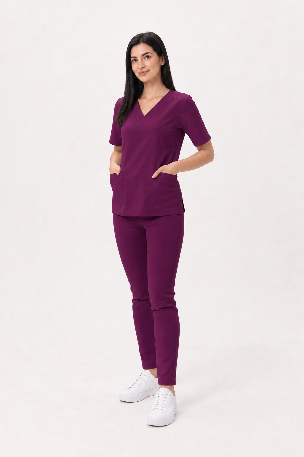 Dámské zdravotnické kalhoty skinny Ella, barva švestková, zepředu