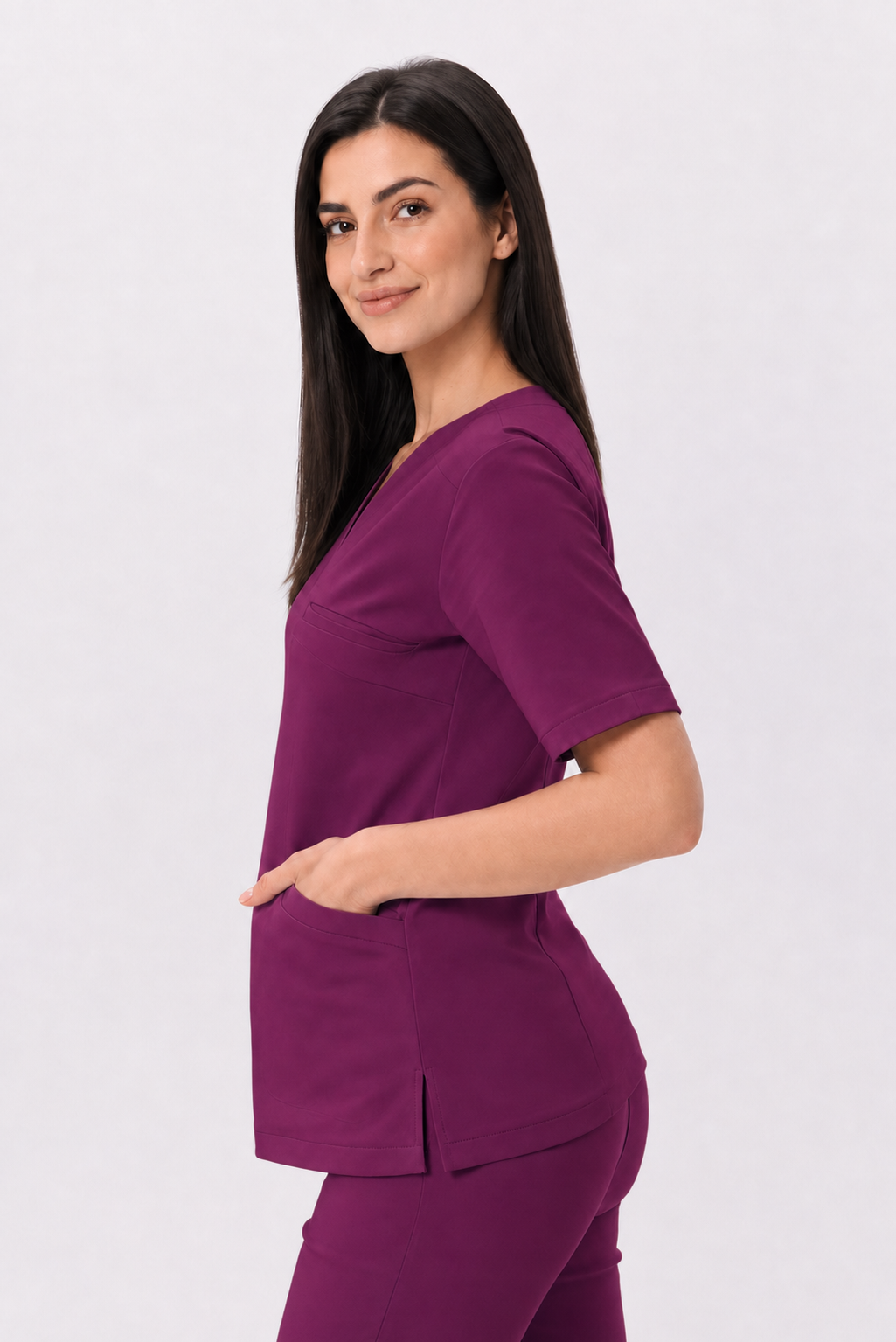 Dámské zdravotnické kalhoty skinny Ella, barva švestková, z poloprofilu